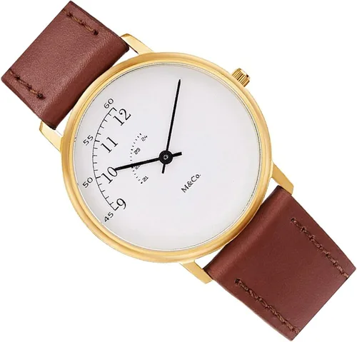 Vista 5 de Projects 7408 - Reloj unisex con correa de cuero marrón y esfera blanca