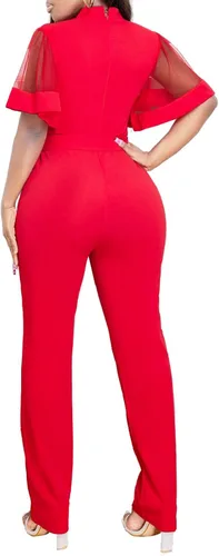 Vista 6 de Oxgmoky Overol elegante de negocios con cuello en V y cremallera de manga larga sexy con tirantes rectos, pantalones largos con bolsillos