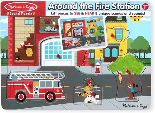 Vista 6 de Melissa & Doug - Rompecabezas con sonido (8 piezas), Estación de bomberos, Multicolor
