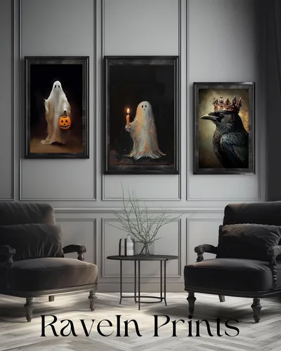 Vista 4 de Arte de pared gótico, decoraciones espeluznantes de Halloween, fantasma en la bañera, regalo para amantes de Halloween, decoración gótica del hogar