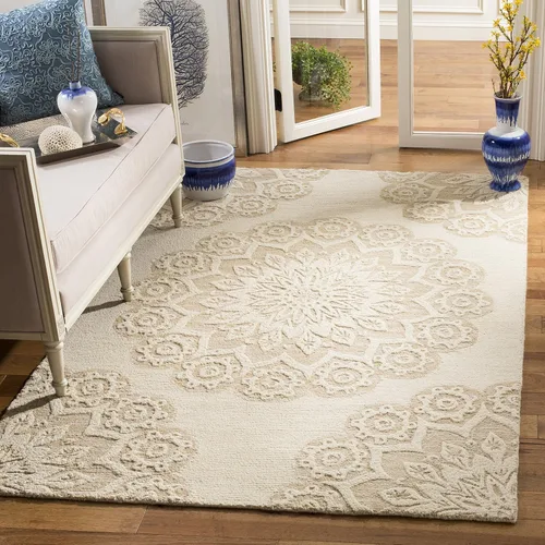 Vista 7 de SAFAVIEH Blossom Collection - Alfombra decorativa, 2 x 3 pies, color marfil y beige, lana hecha a mano, ideal para zonas de alto tráfico en entrada