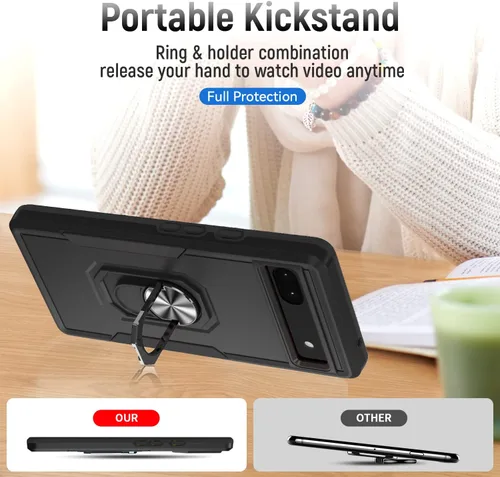 Vista 3 de Funda para Google Pixel 6A 5G con protector de pantalla, grado militar, de doble capa, resistente, a prueba de golpes, cubierta protectora de cuerpo