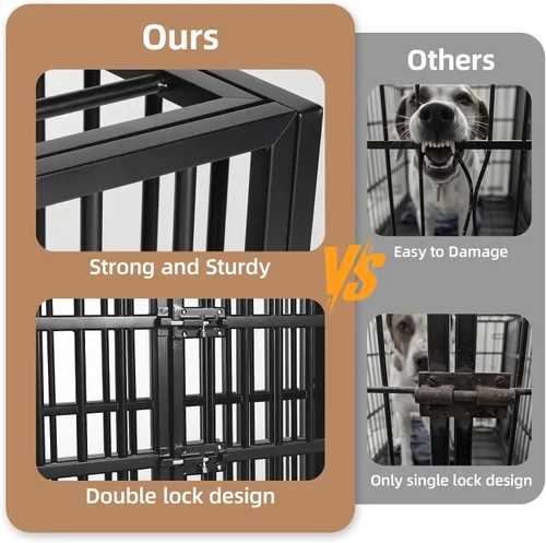 Vista 6 de VOWNER Jaula para perros indestructible de 38 pulgadas, resistente a prueba de escapes, con 4 ruedas bloqueables, jaula para perros de alta ansiedad
