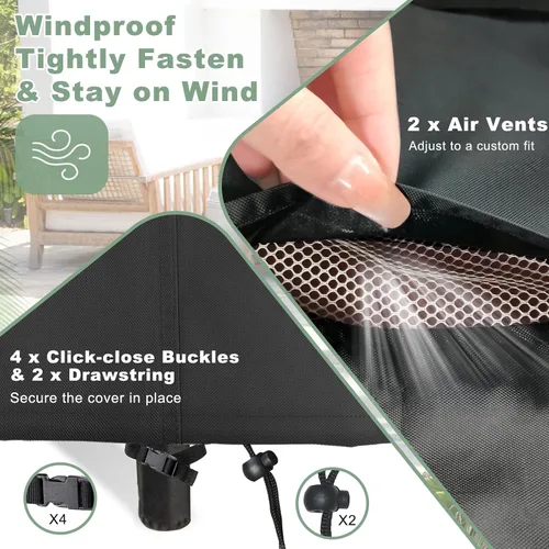 Vista 6 de Gasadar Fundas para Muebles de Patio Exterior Impermeables, 500D Oxford, Protección para Todo Clima, Fundas para Mesa de Patio para Conjunto de Negro