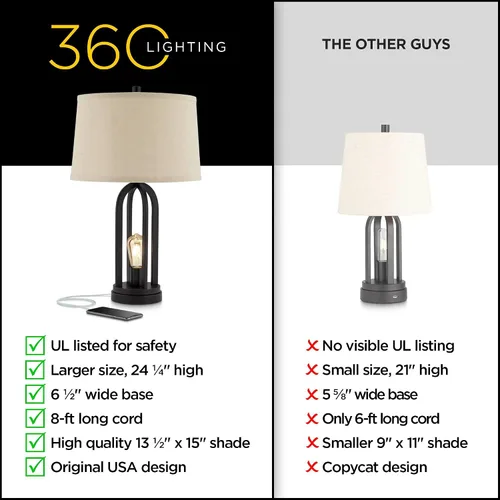 Vista 5 de Marcel 24 1/4" alta lámpara de mesa USB Juego de 2 luces LED de noche negro moderno