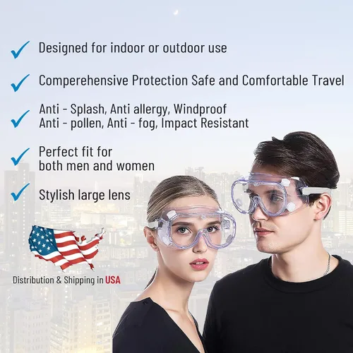 Vista 7 de ATERET Gafas de seguridad protectoras antivaho I Gafas ligeras ajustables con lentes transparentes I Gafas de protección contra salpicaduras químicas