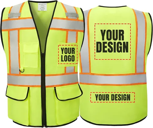 Vista 47 de Chaleco Reflectante Clase 2 de Seguridad ANSI con Bolsillos y Cremallera de Alta Visibilidad Uniforme de Construcción K-verde-1pack-custom