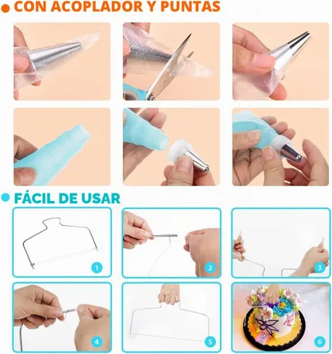 Vista 4 de Kit de 207 piezas de suministros de decoración de pasteles para principiantes, tocadiscos de tartas, más de 100 bolsas de tuberías, puntas