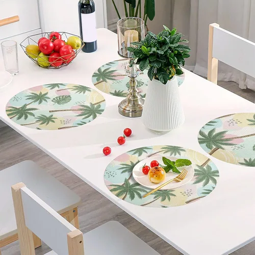 Vista 6 de Painted Palm Trees Tropical Leaves Placemat, Non Slip Heat Resistant Dinner Mat for Kitchen one sizex1