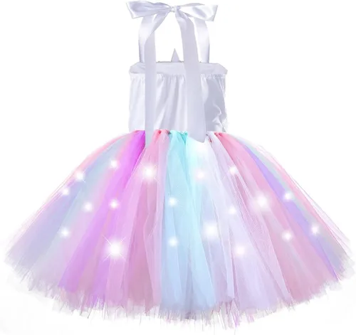 Vista 5 de Dicodoum Disfraz de unicornio para decoración de cumpleaños vestido de fiesta para niñas con luz