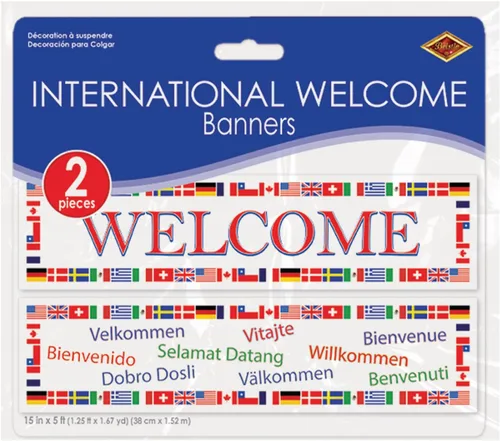 Vista 4 de Banners de bienvenida internacionales (diseños asstd) accesorio de fiesta (1 unidad) (2/paquete)