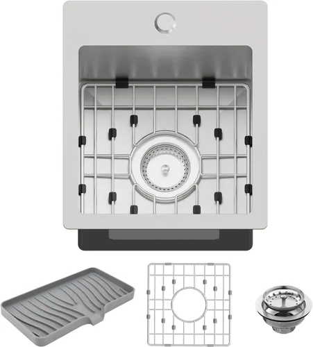 Vista 21 de Fregadero de cocina y bar negro de 12 x 16 pulgadas, pequeño tazón de acero inoxidable para montaje inferior, fregadero de cocina y bar, elección