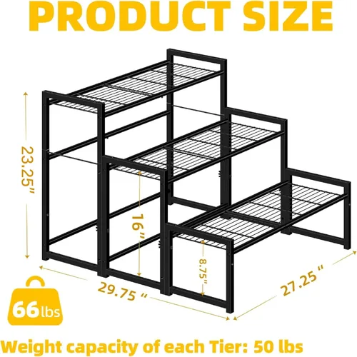 Vista 6 de Simple Trending Soporte de metal de 3 niveles para plantas al aire libre e interior, impermeable, apilable, resistente, estante alto para plantas