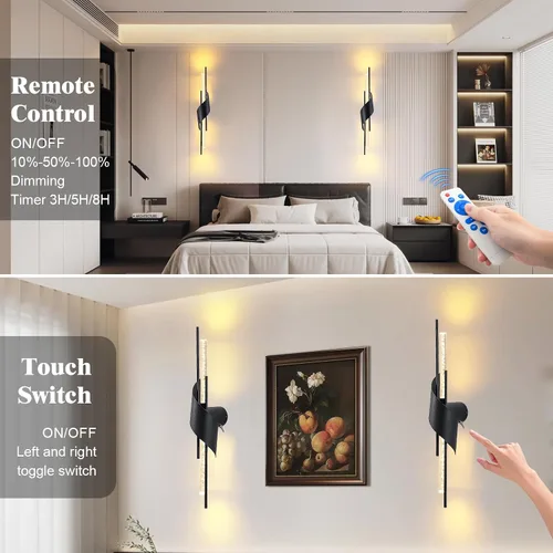 Vista 3 de camuucci Battery Operated Wall Sconces Set of Two,Modern Wireless Wall Lights,LED Rechargeable 20000mAh Not Hardwired Remote Control Dimmable Wall