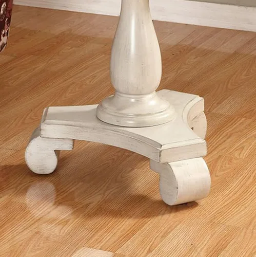 Vista 4 de Roundhill Furniture Rene Mesa auxiliar redonda de madera con pedestal, blanco antiguo