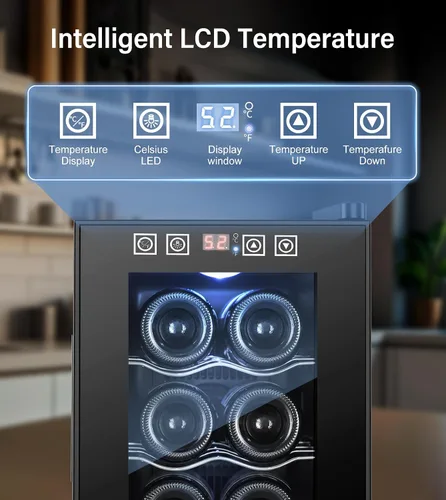 Vista 2 de Mini enfriador de vino de 8 botellas, refrigerador de bebidas con enfriamiento rápido, gabinete de vino termoeléctrico bodega para mujeres, hombres