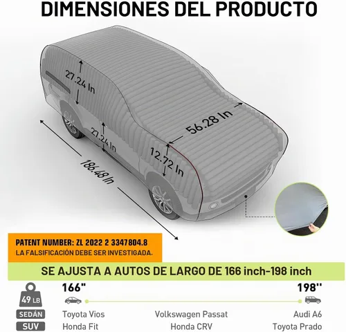 Vista 5 de WARSUN Funda protectora para coche hermética contra granizo con bolsa de aire de PVC real engrosada Funda protectora para coche resistente contra
