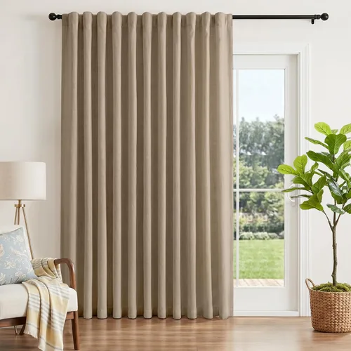 Vista 11 de INOVADAY Cortinas 100% opacas de 84 pulgadas de largo, juego de 4 paneles de lino con pestaña trasera y bolsillo para barra, cortinas opacas