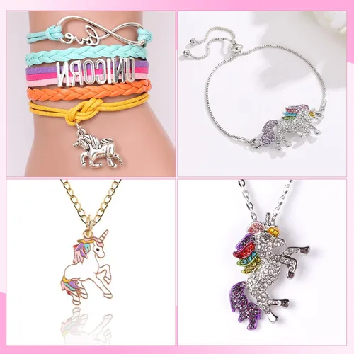 Vista 3 de Joyero musical de madera para niñas con juego de joyas a juego B-unicornio morado4