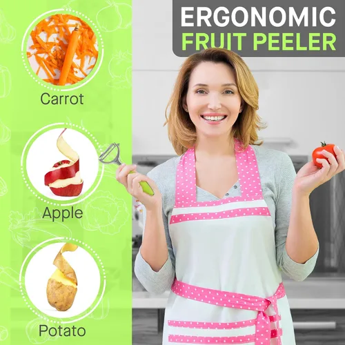 Vista 3 de Juego de pelado de frutas y verduras de acero inoxidable, cómodo mango antideslizante, pelador en forma de Y y I para papas, zanahorias, manzanas