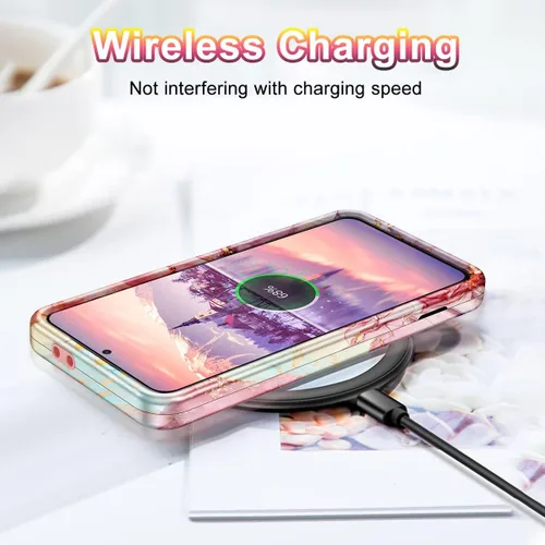 Vista 6 de Btscase Funda para Samsung S21 FE 5G 2022, patrón de mármol 3 en 1, resistente a prueba de golpes, cuerpo completo, policarbonato duro y suave