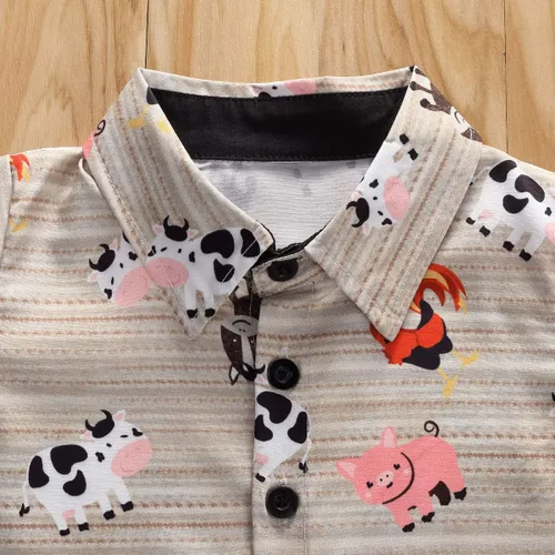 Vista 4 de Zoiuytrg Camisas con botones y cuello vuelto con estampado de vaca y cerdo diseño de caballo y vaca