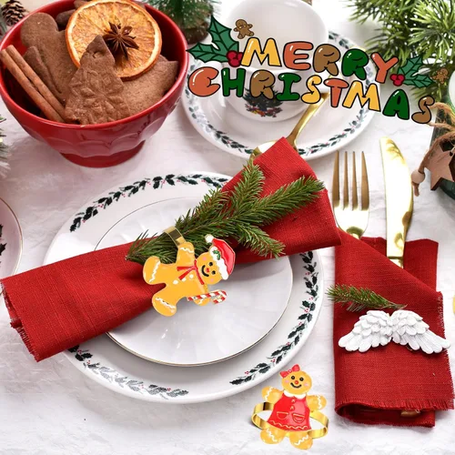 Vista 6 de WILLBOND 12 servilleteros de Navidad para cenas de Navidad, fiestas, accesorios de decoración de mesa de adorno de boda, (estilo adorable)