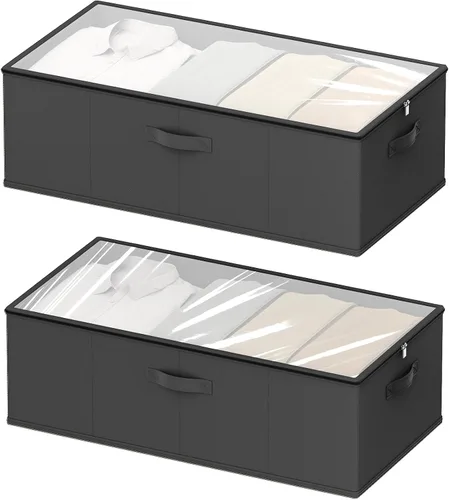 Vista 10 de Paquete de 2 contenedores de almacenamiento debajo de la cama, 10 pulgadas de alto, organizador de ropa debajo de la cama con ventana transparente