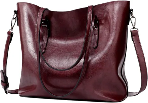 Vista 2 de Bolso de hombro con asa superior para mujer bolso de mano de tamaño grande bolso de hombro de cuero vintage con hebilla de metal café