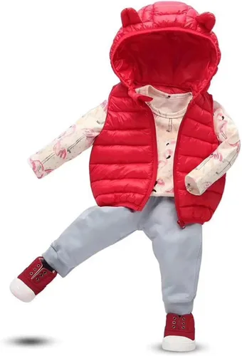 Vista 8 de Chaleco sin mangas de invierno para bebé, con cremallera sólida, con capucha y orejas de oso, chaqueta para niños y niñas