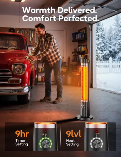 Vista 4 de Calentador al aire libre para patio, 32" Calentadores eléctricos por infrarrojos para interiores con control remoto, 1500W, oscilación de 60°