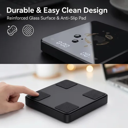 Vista 6 de Partyreal Báscula digital de café de cocina, báscula delgada con tara, unidades g/oz/ml, pantalla retroiluminada, recargable USB-C (cable incluido)