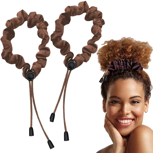 Vista 9 de 2 piezas de ligas para cabello ajustable Afro Puff, scrunchies de satén extra grandes, accesorios para Afro Puff duraderos sin daños, bandas