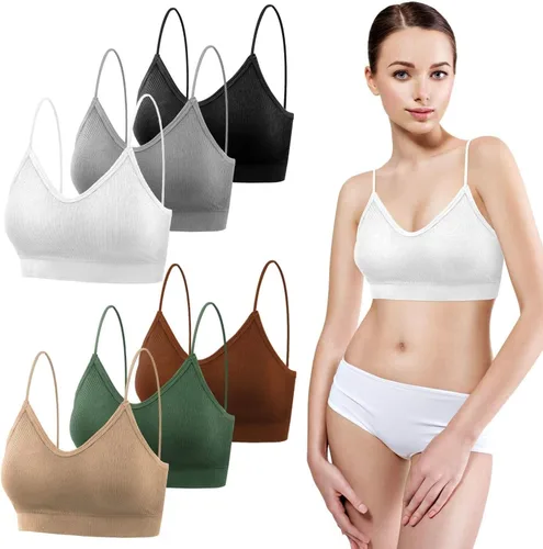 Vista 8 de Selizo Bralettes acolchadas para mujer, 6 piezas de sujetadores deportivos para mujer, paquete de 6 piezas de sujetador con cuello en V Cami Bando