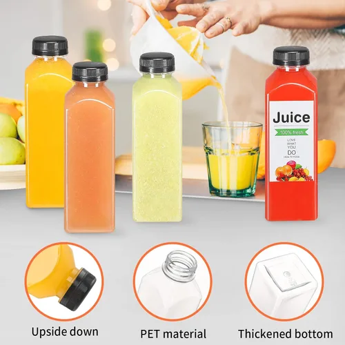 Vista 5 de 24 botellas de plástico de 16 onzas con tapas, botellas de jugo con tapas, recipientes reutilizables y claros para bebidas como leche, batidos, jugo