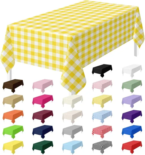 Vista 12 de HEIPINIUYE - Juego de 2 manteles desechables color beige, 54 x 108 pulgadas, de plástico, manteles impermeables rectangulares desechables