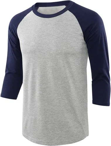 Vista 13 de Camisetas de béisbol deportivas básicas de algodón suave de manga larga raglán 3/4 para hombre