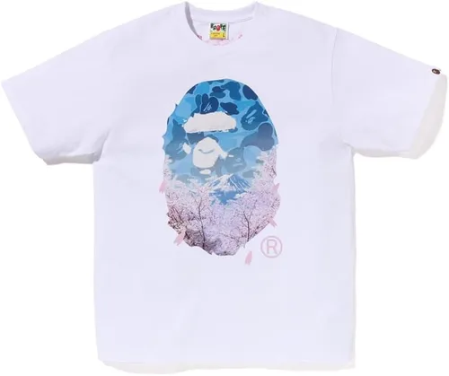 Vista 7 de Camisa Hip Hop Sakura Print Manga Corta Shark Ape Camiseta Cuello Redondo Dibujos Animados Algodón Top Hombres y Mujeres Jóvenes