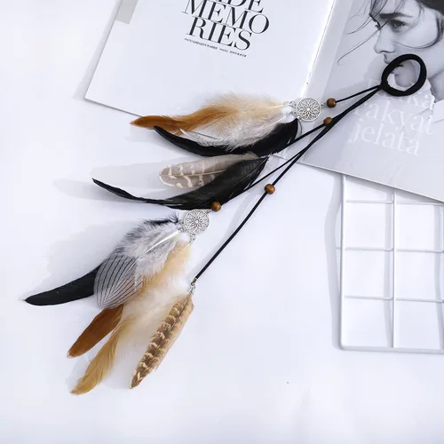 Vista 2 de lureme Diadema de plumas indias accesorios-hecho a mano plumas lazos para el pelo vestido de cabeza vestido tribal pluma tocado (hb000012-13)
