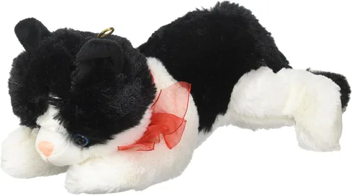 Vista 2 de Gato de peluche blanco y negro con lazo rojo para el día de San Valentín