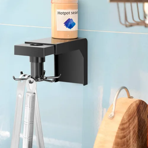 Vista 2 de Linkidea Gancho de cocina para gabinete, rotación de 360°, estante colgante de cocina para almacenamiento de utensilios, gancho adhesivo sin uñas