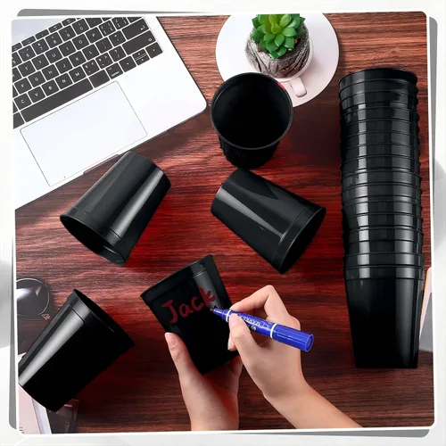 Vista 3 de Mifoci 24 vasos de plástico para estadios en blanco, reutilizables, apilables, para fiestas de cumpleaños, bodas, Mardi Gras (16 onzas, negro)
