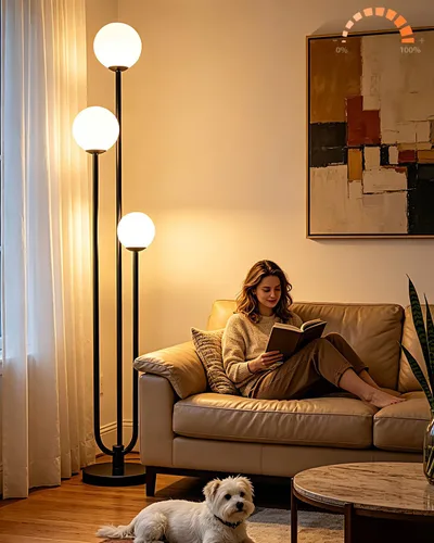 Vista 22 de Lightdot Lámpara de pie alta moderna dorada de 66 pulgadas con mesa 1 mesa Globo-Gold
