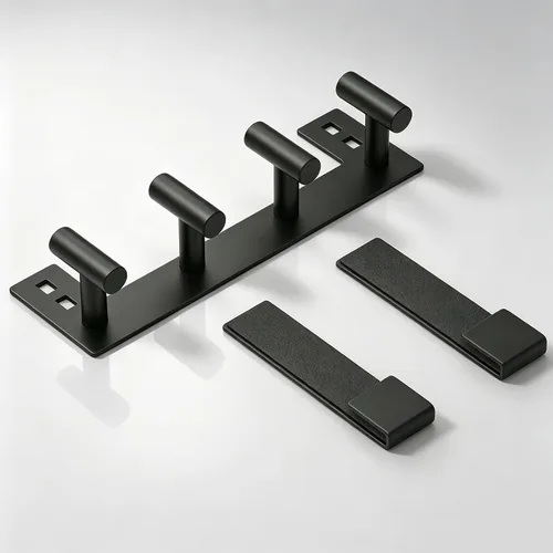 Vista 6 de HUFEEOH Paquete de 1 soporte negro para puerta con 4 ganchos en T