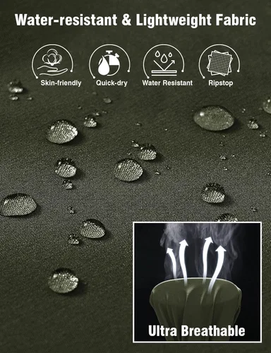 Vista 3 de Rdruko Pantalones de senderismo para hombre, de secado rápido, ligeros, resistentes al agua, elásticos, con 5 bolsillos y cordón