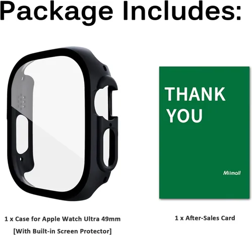 Vista 8 de Miimall Funda compatible con Apple Watch Ultra de 1.929 in con protector de pantalla de vidrio templado, funda protectora de policarbonato