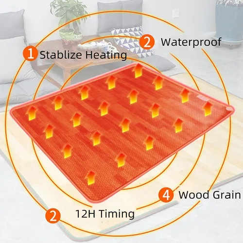Vista 6 de Alfombra calefactable para piso, alfombra eléctrica con calefacción, calentador de suelo con termostato ajustable de 60 niveles, temporizador de 12