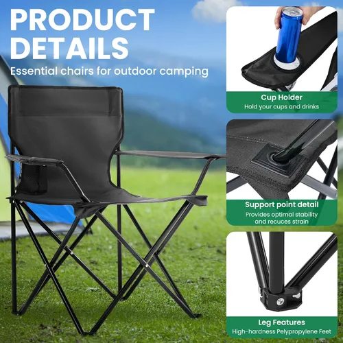 Vista 4 de Paquete de 2 sillas plegables de camping con soporte para tazas, sillas plegables portátiles de césped de 300 libras para adultos, sillas de playa