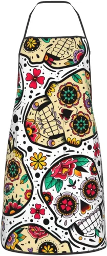 Vista 10 de Delantal de calavera de azúcar, delantales de cocina para hombres y mujeres, delantal de cocina, delantal de chef, delantales de jardín ajustables