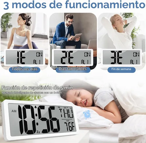 Vista 6 de Reloj Atómico 15" Reloj de Pared Digital Reloj de Pared Atómico Funciona con Pilas Reloj de Alarma Digital Grande con Día, Fecha y Temperatura
